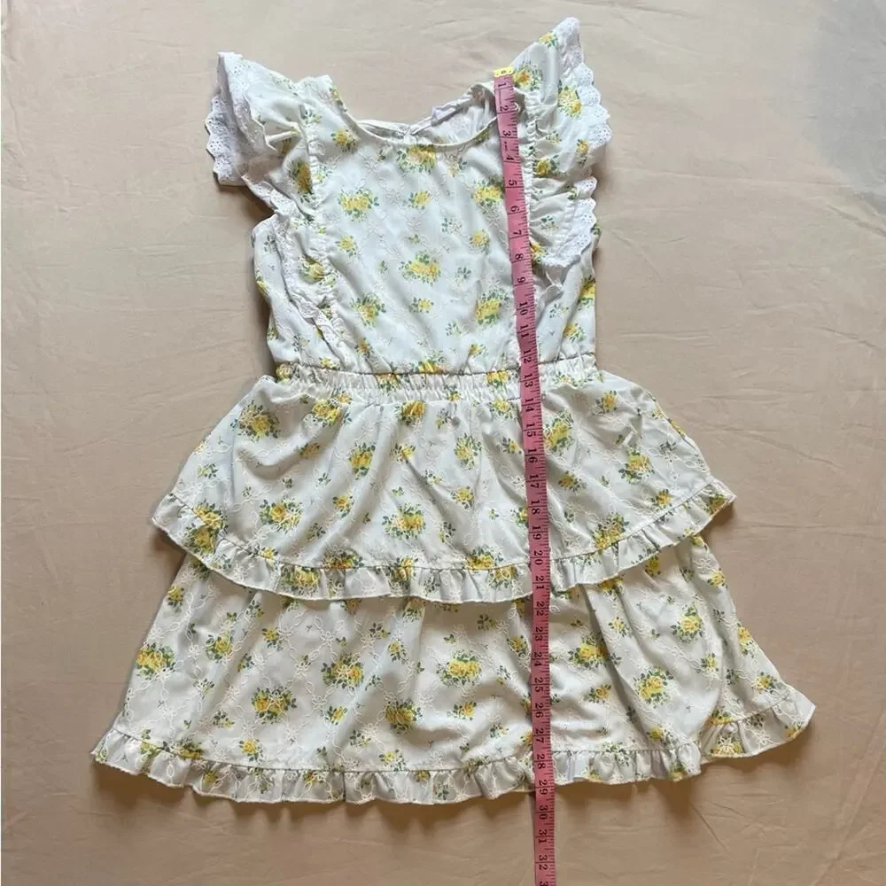 Knit Works White Sleeveless Dress with Yellow Rose Pattern Size 12